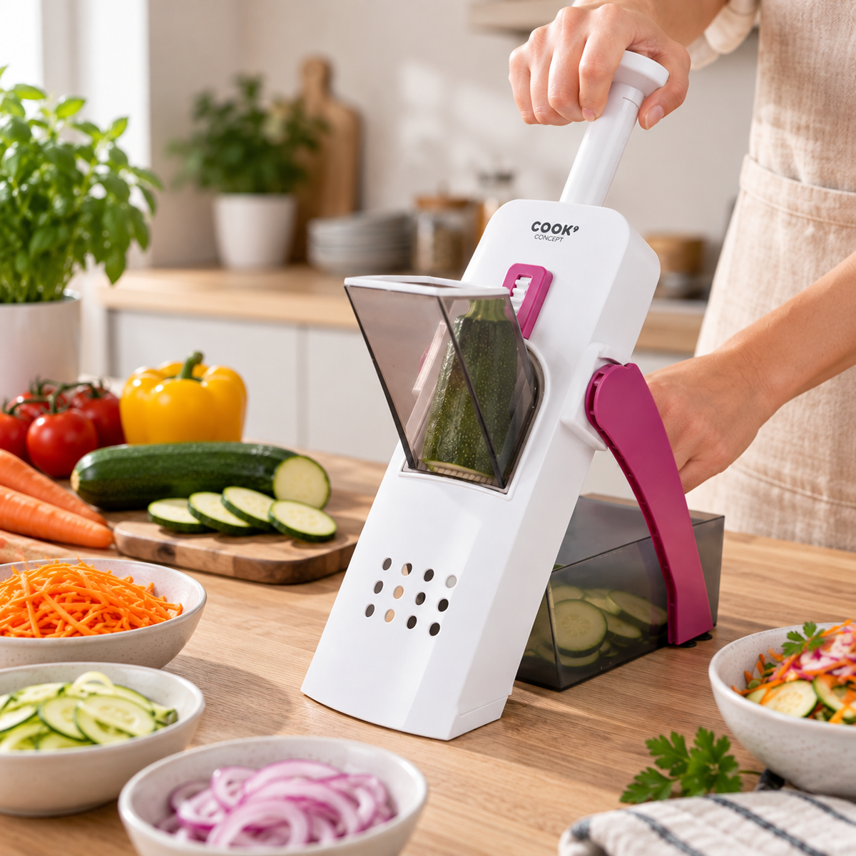 Mandoline 4 en 1 avec bac récupérateur – Cook Concept