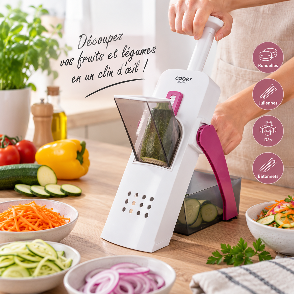 Mandoline 4 en 1 avec bac récupérateur – Cook Concept