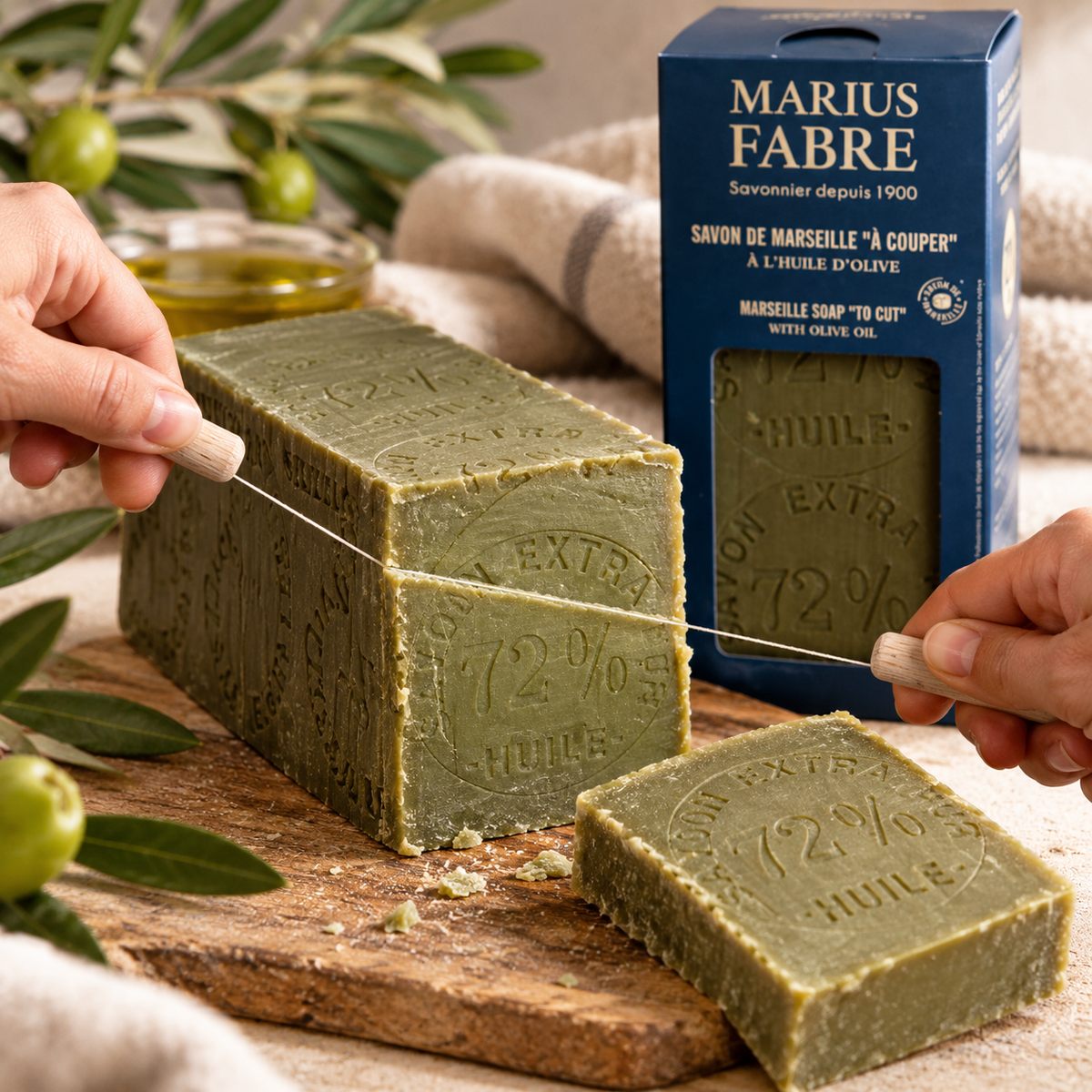 Savon de Marseille Vert à l’Huile d’Olive – Demi-Barre 1 kg – Marius Fabre