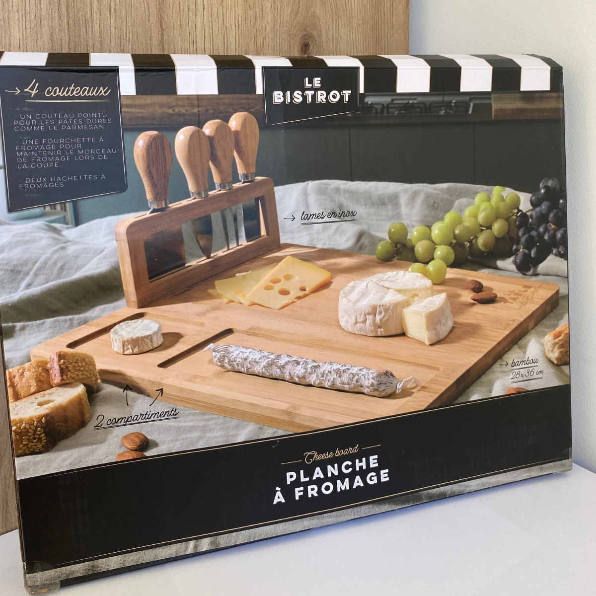 Planche à Fromage avec 4 Couverts en Inox