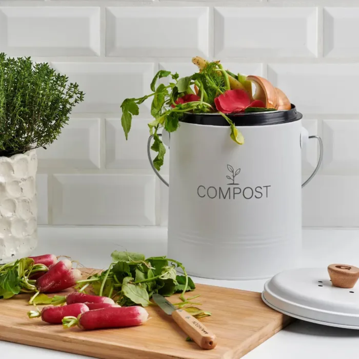 Seau à compost rond blanc - 8 L