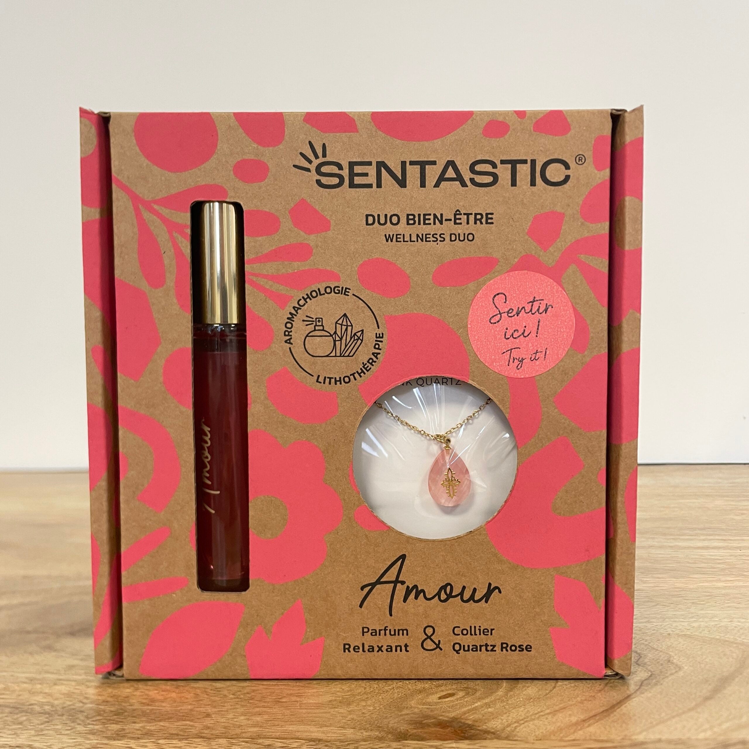 Coffret Amour - Parfum relaxant & collier quartz rose