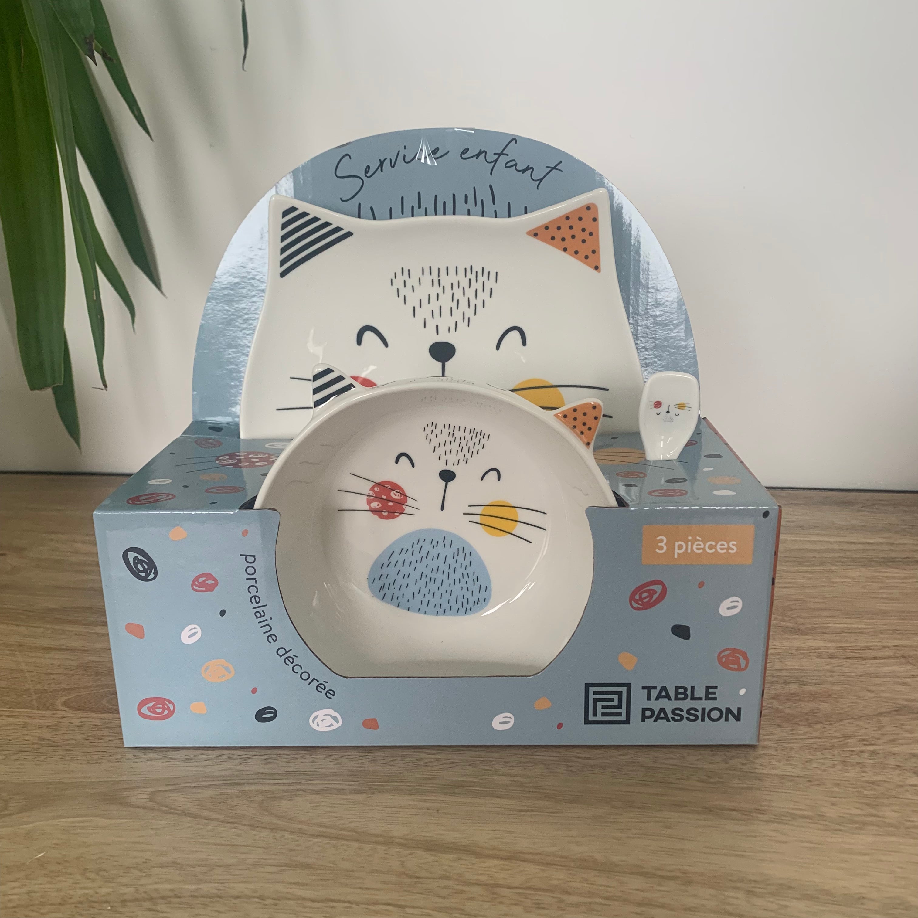 Service enfant 3 pièces en porcelaine - Chat