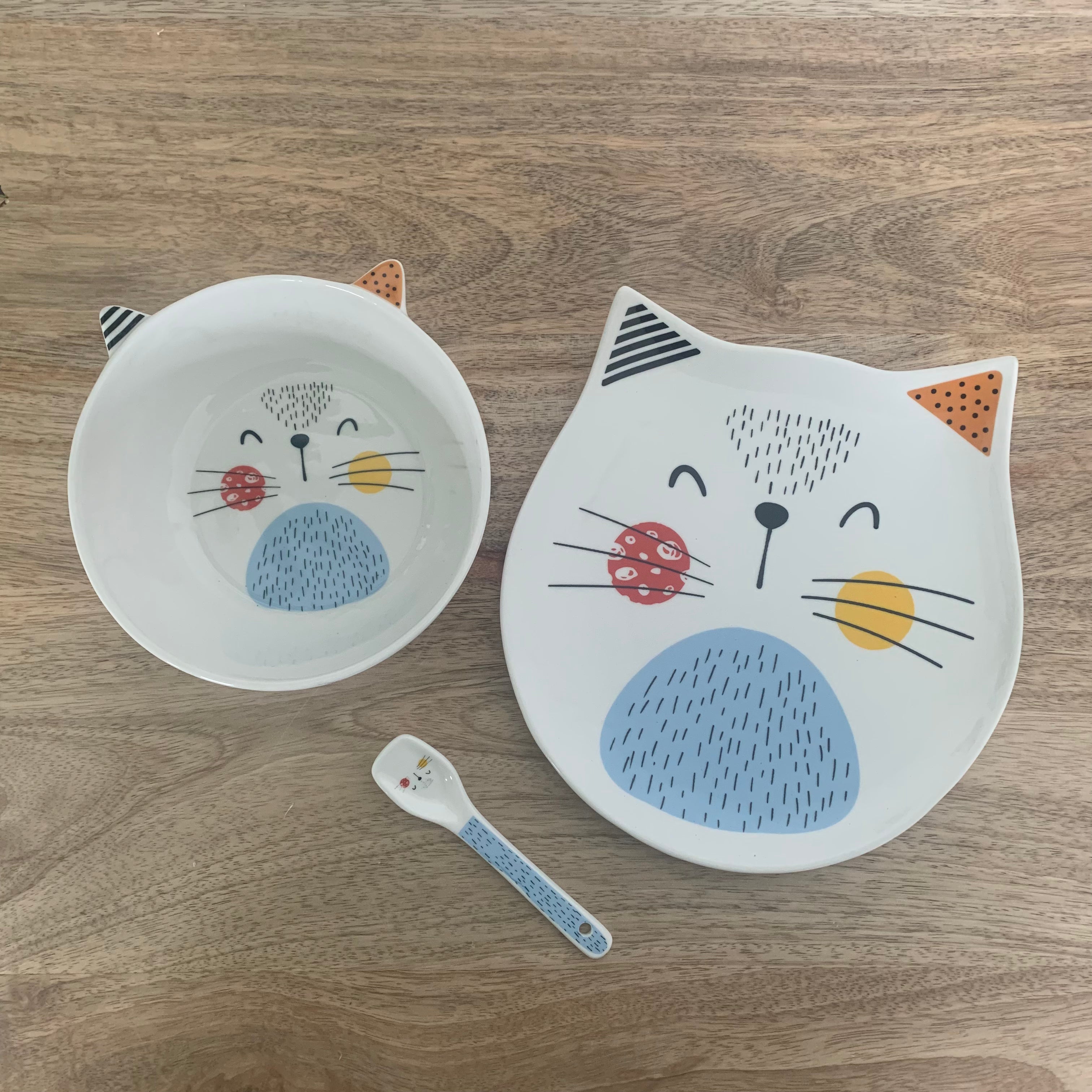Service enfant 3 pièces en porcelaine - Chat