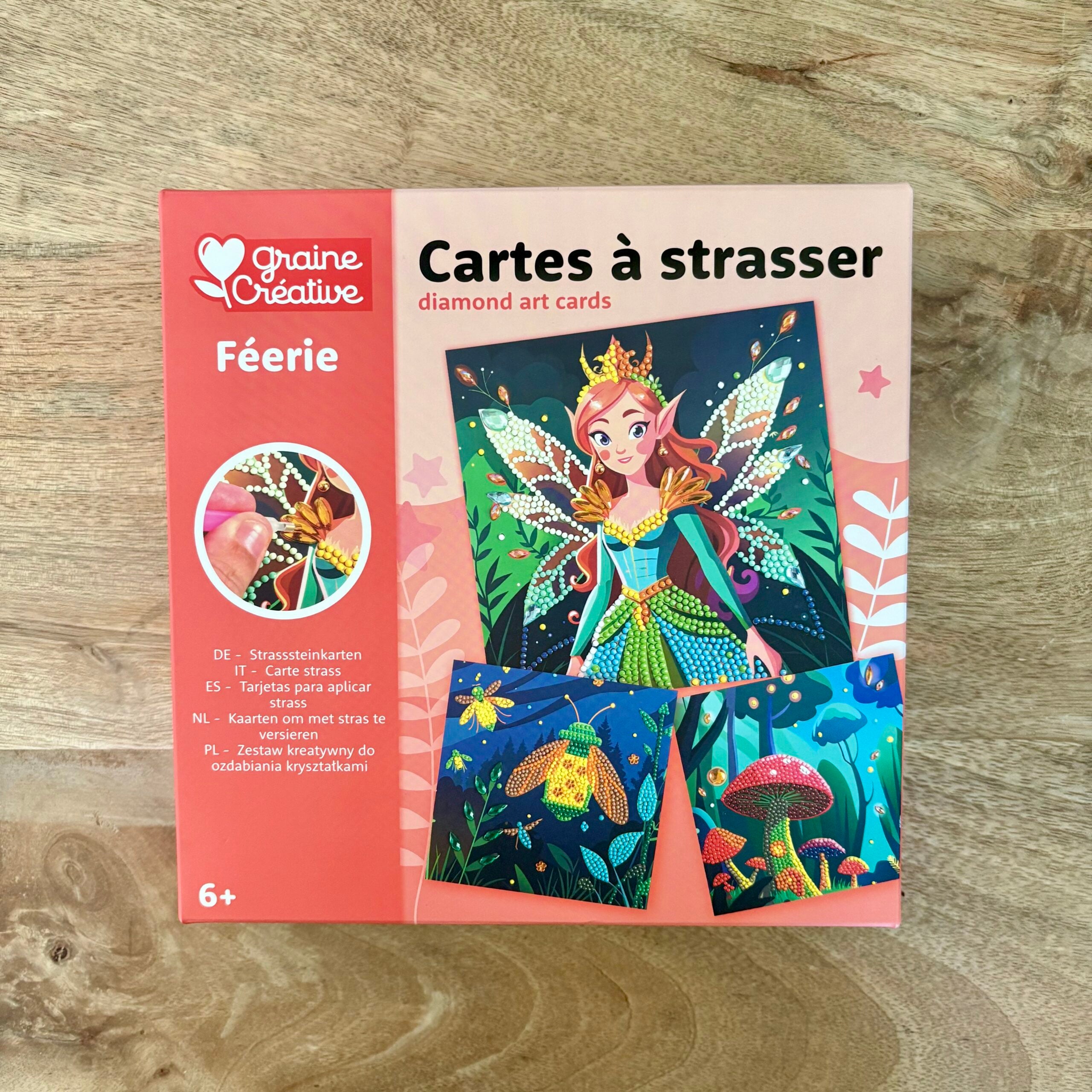 3 Cartes à strasser pour enfants – Fée ; champignons magiques & abeilles