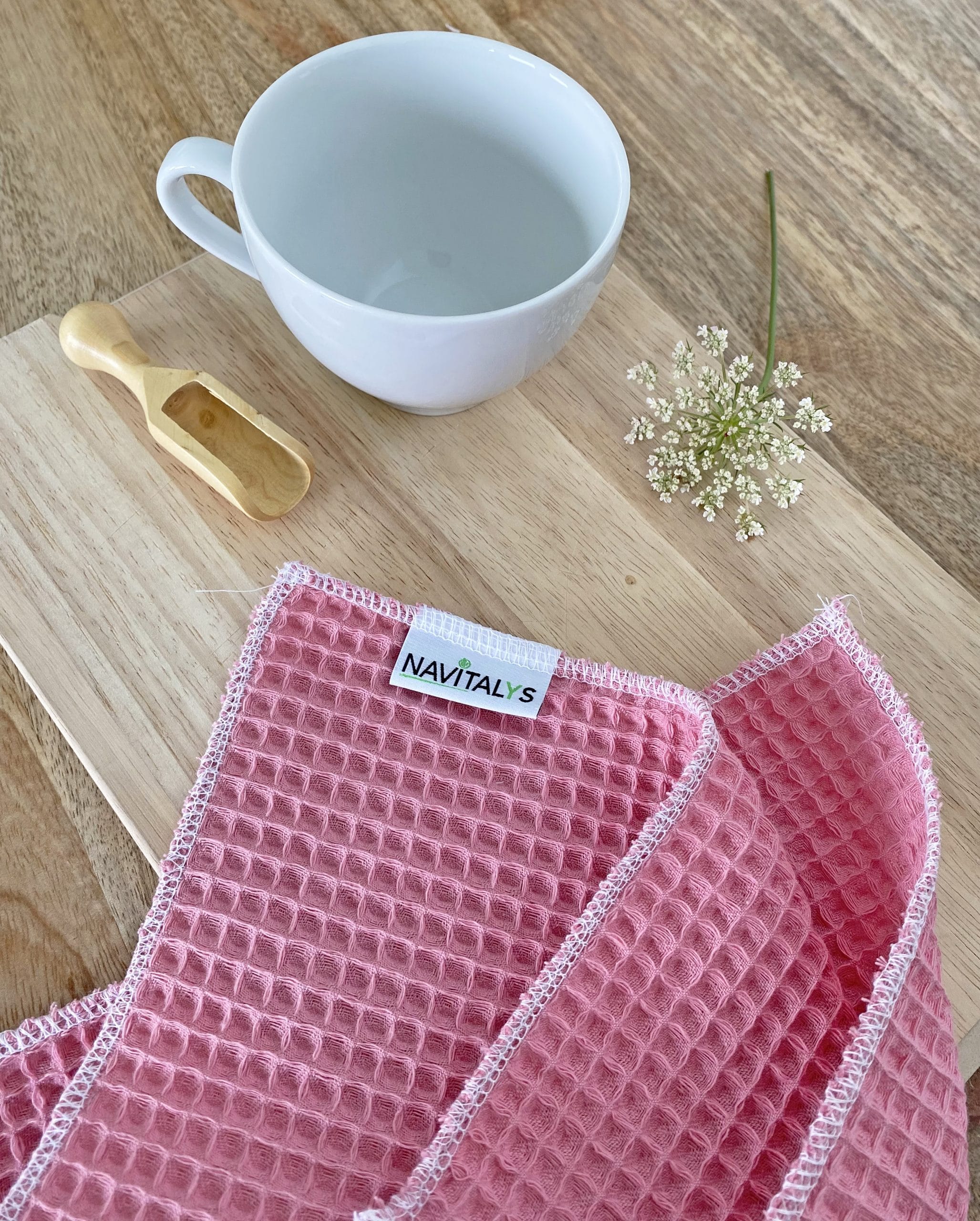 Lot de 3 lavettes en coton biologique OEKO-TEX® nid d'abeille ROSES