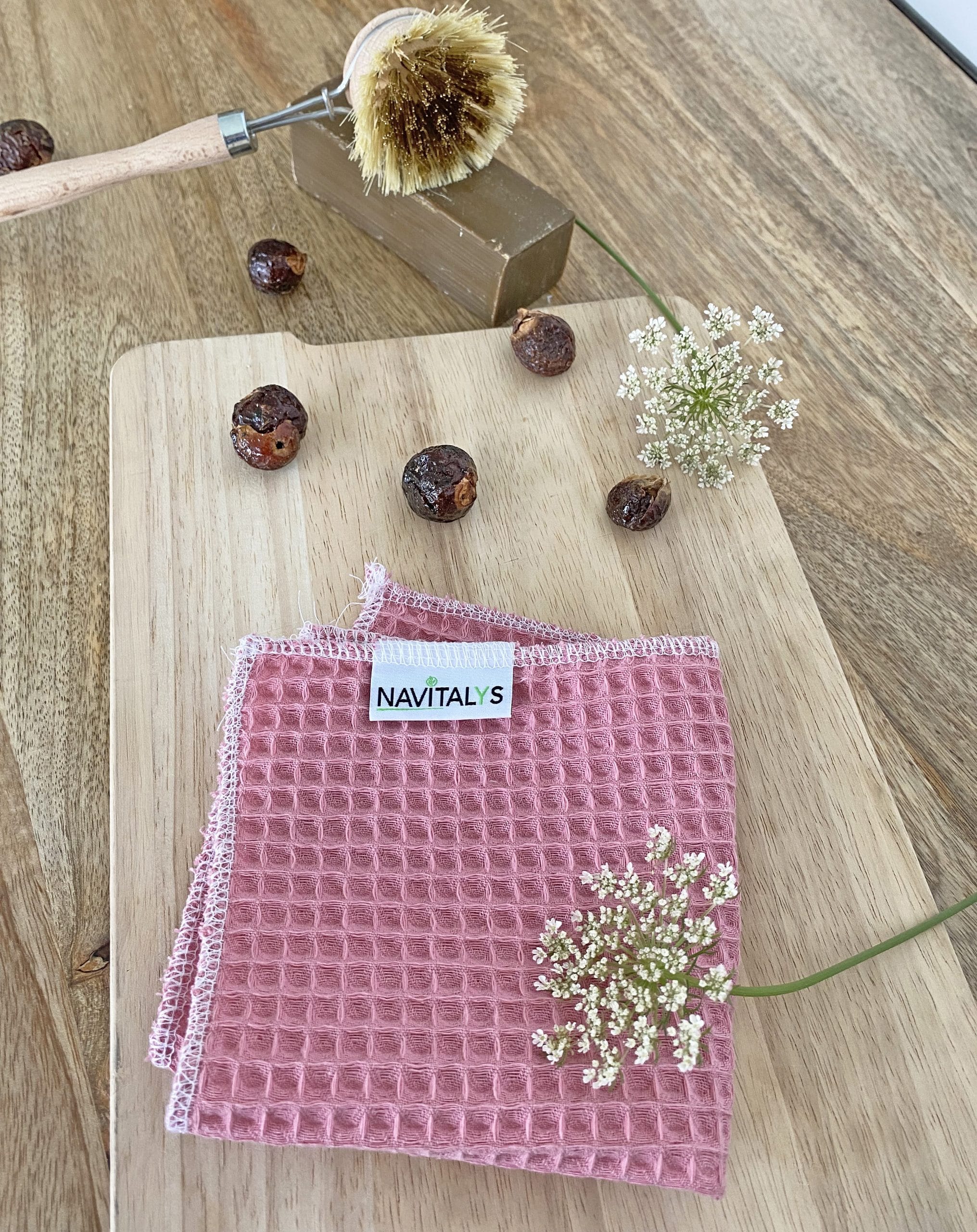 Lot de 3 lavettes en coton biologique OEKO-TEX® nid d'abeille ROSES
