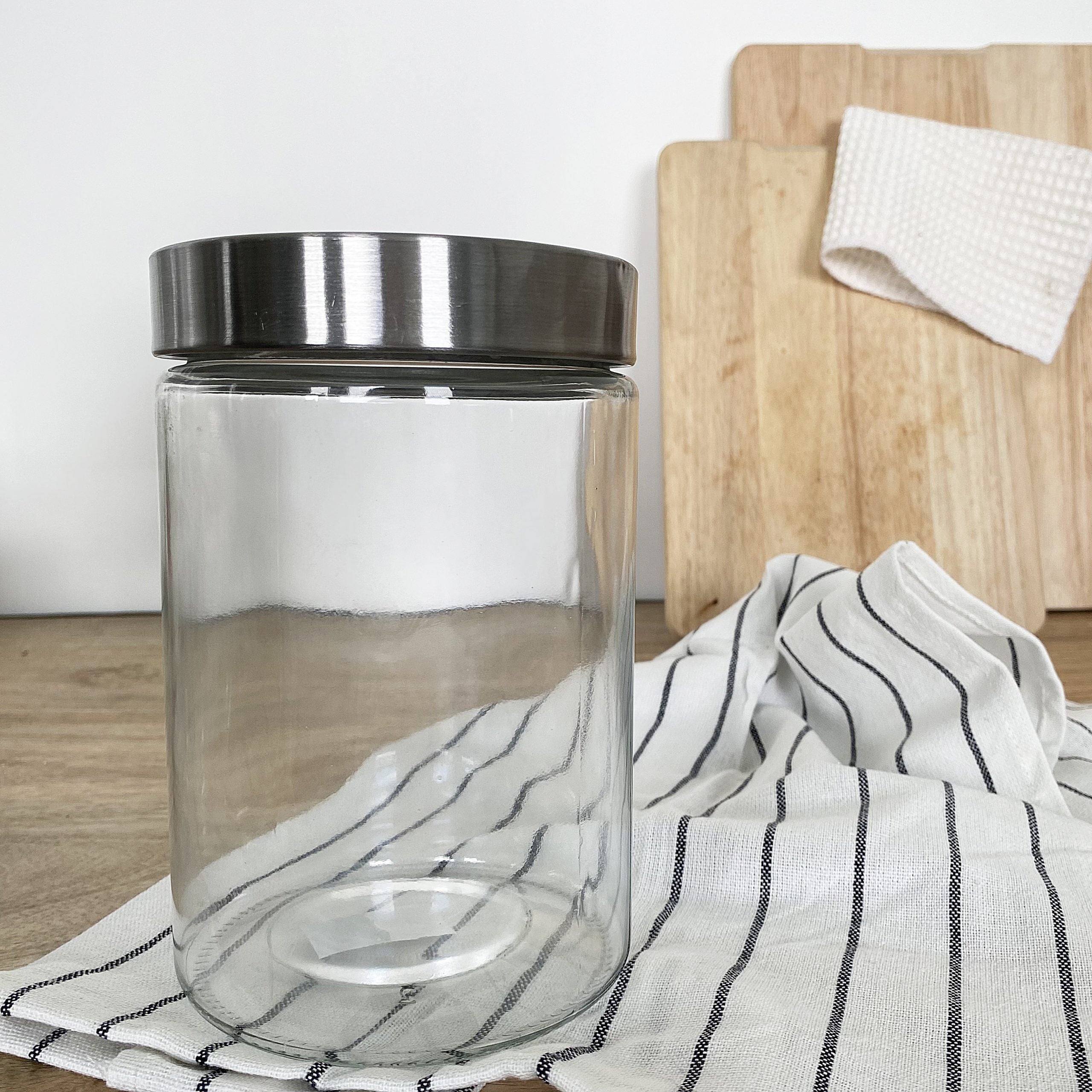 Bocaux en verre avec bouchon acier inoxydable gris