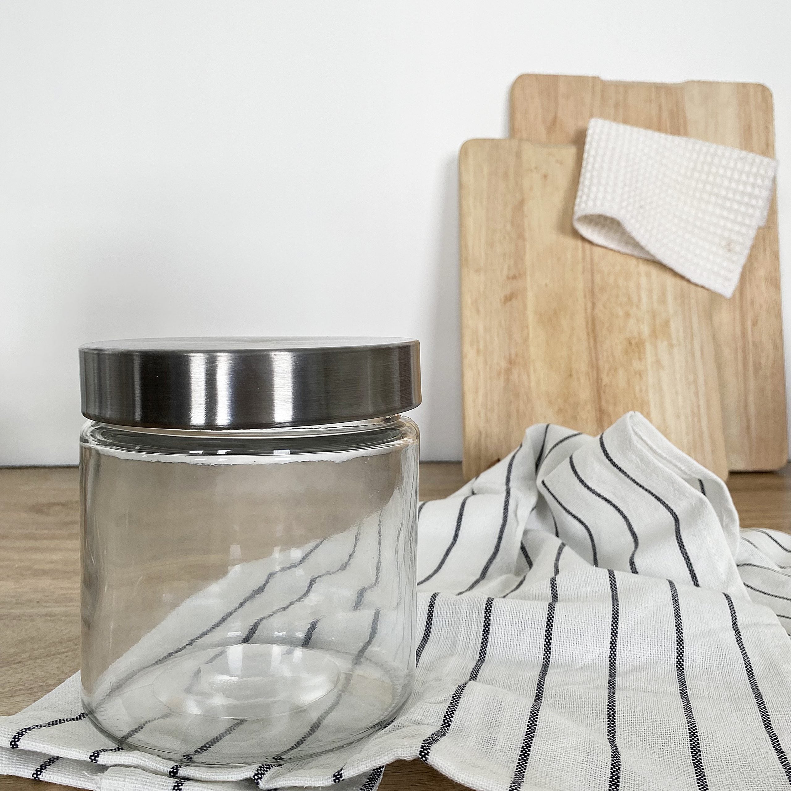Bocaux en verre avec bouchon acier inoxydable gris
