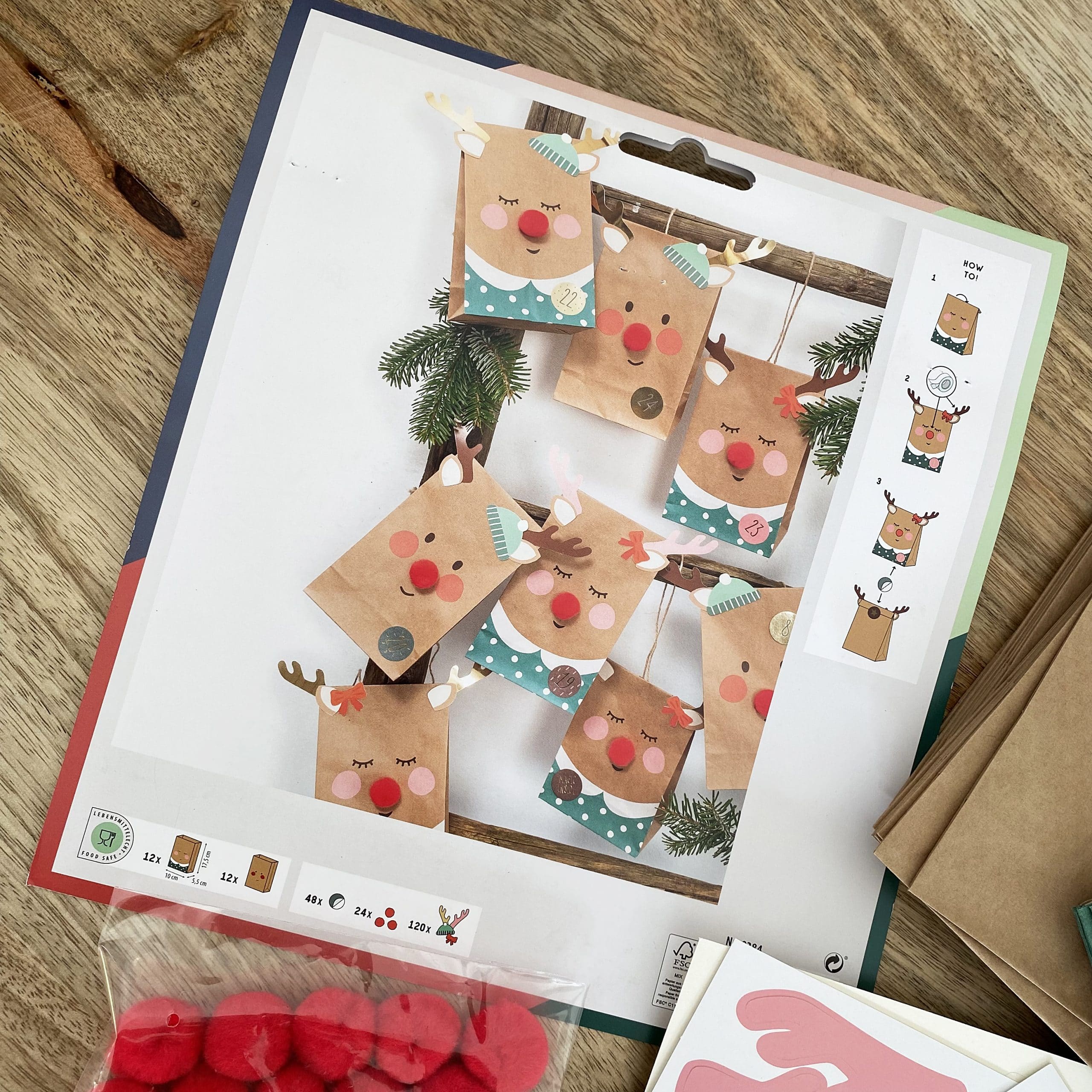 Kit pour faire son propre calendrier de l'avent - Rennes de Noël