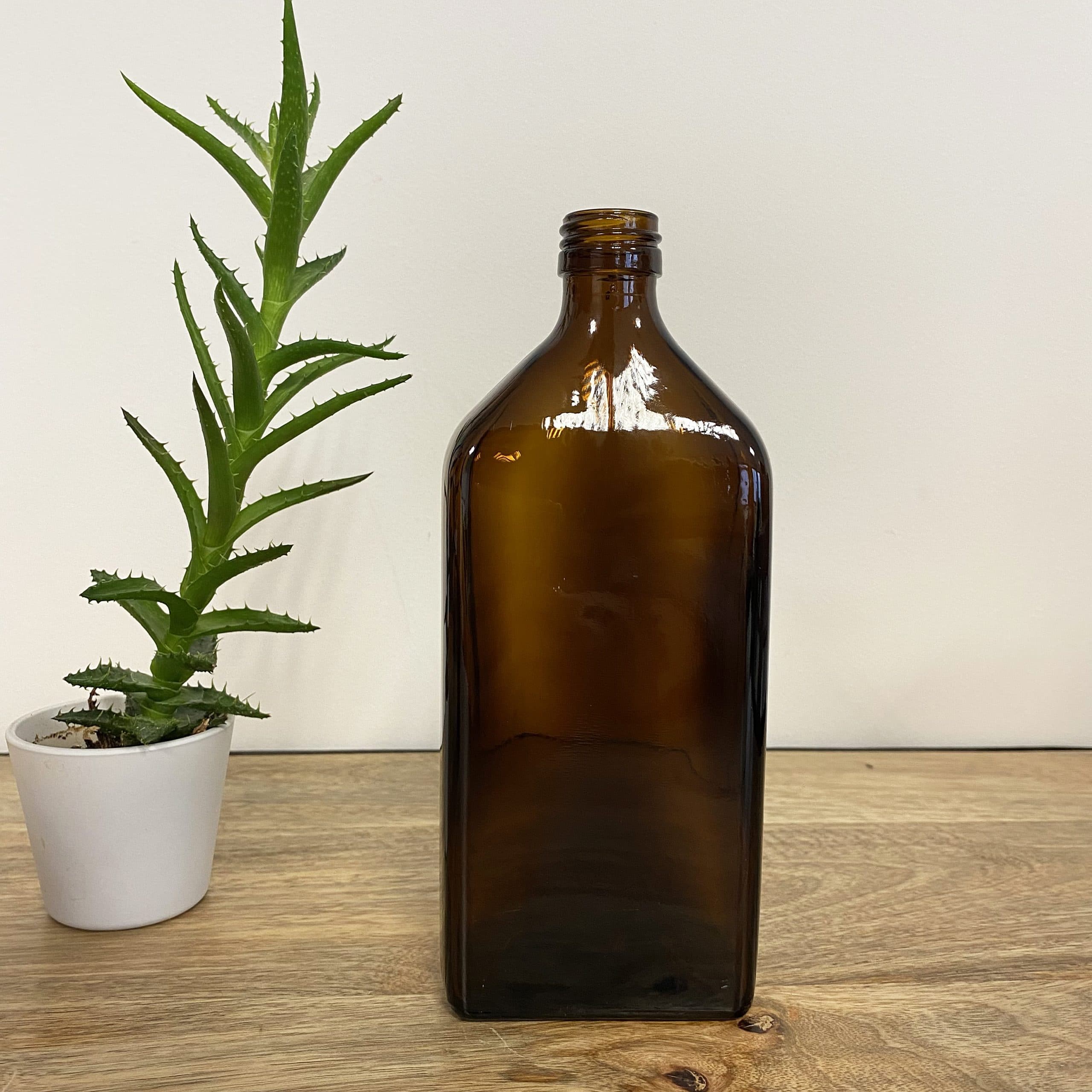 Flacon rectangle verre ambré - 500 ou 200 ml