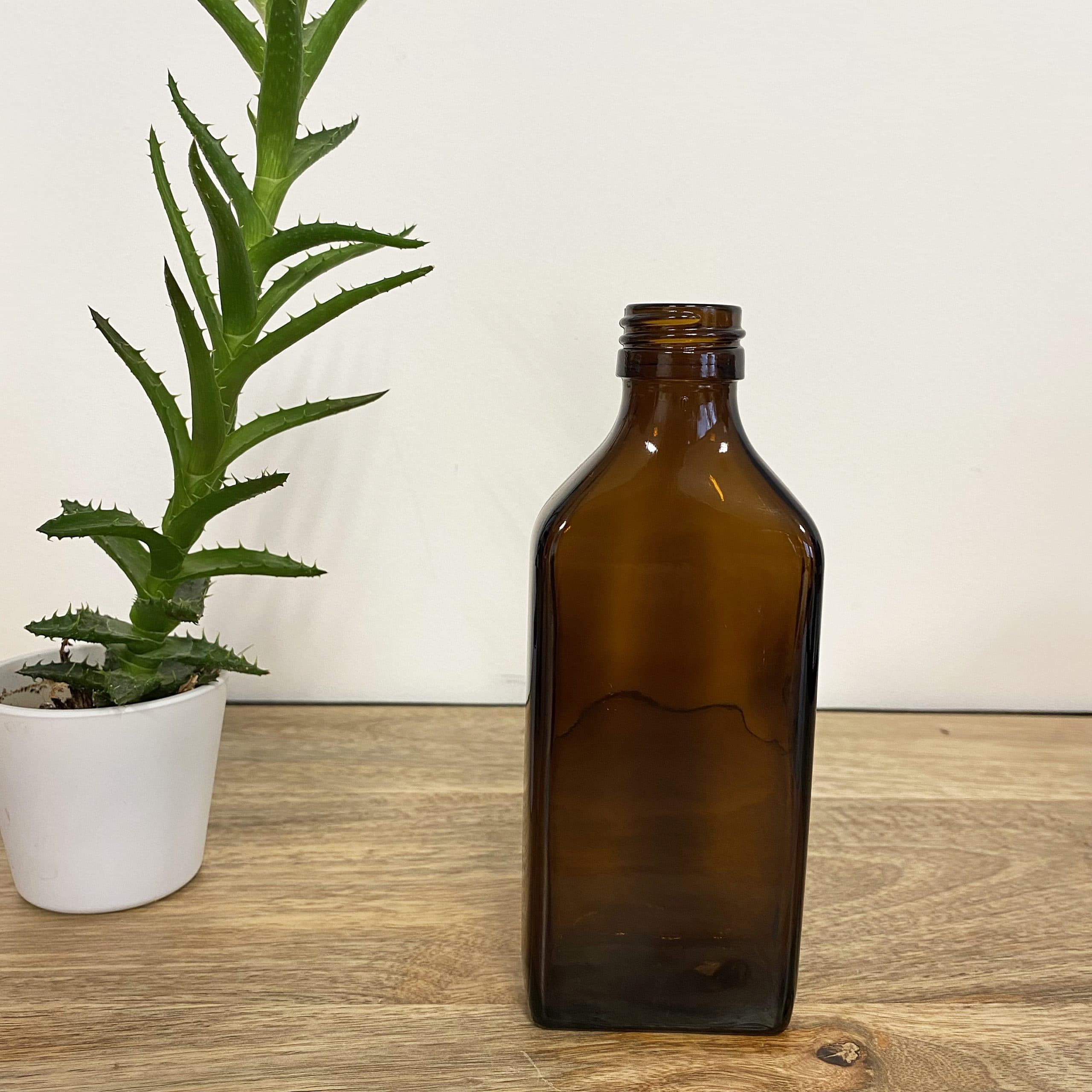 Flacon rectangle verre ambré - 500 ou 200 ml