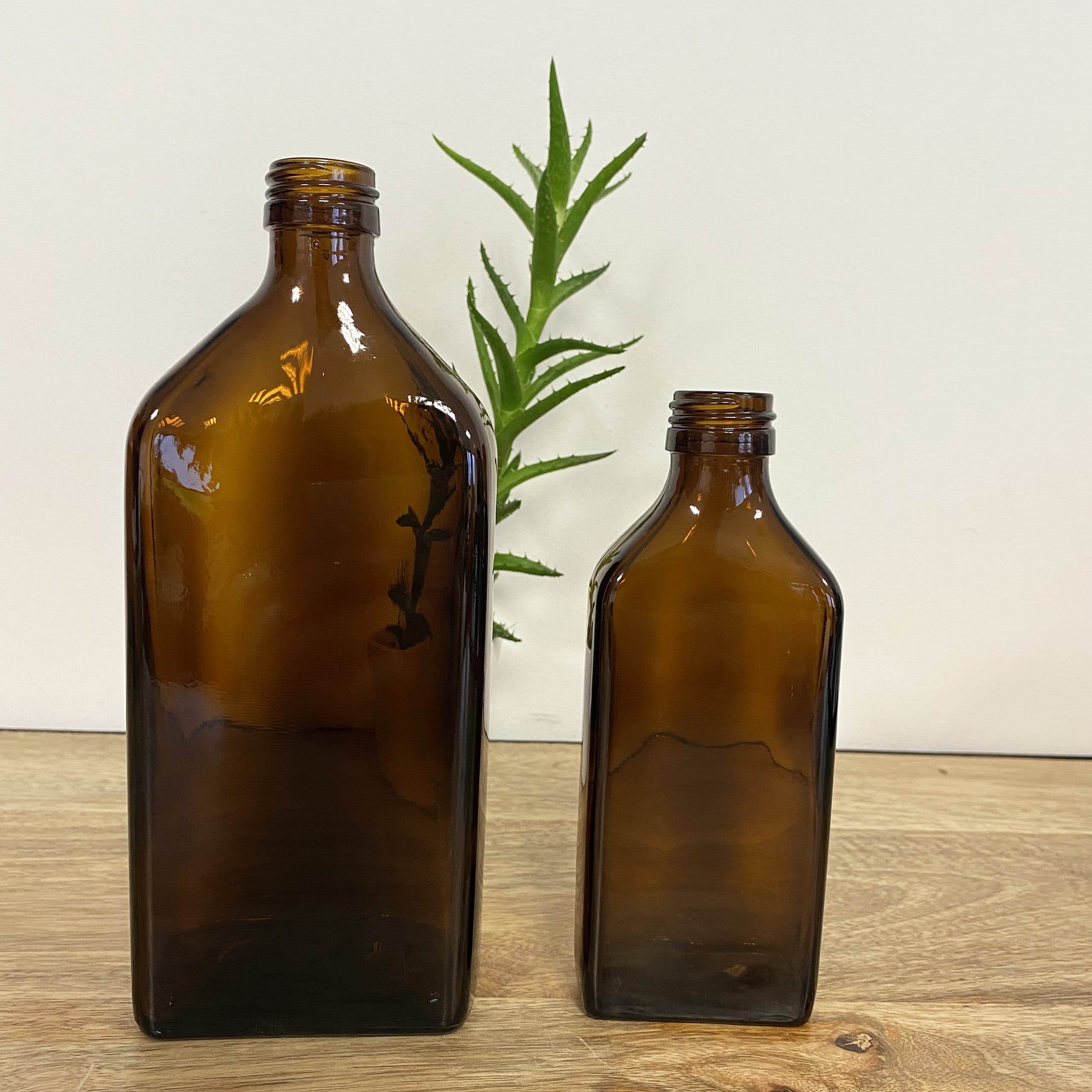 Flacon rectangle verre ambré - 500 ou 200 ml