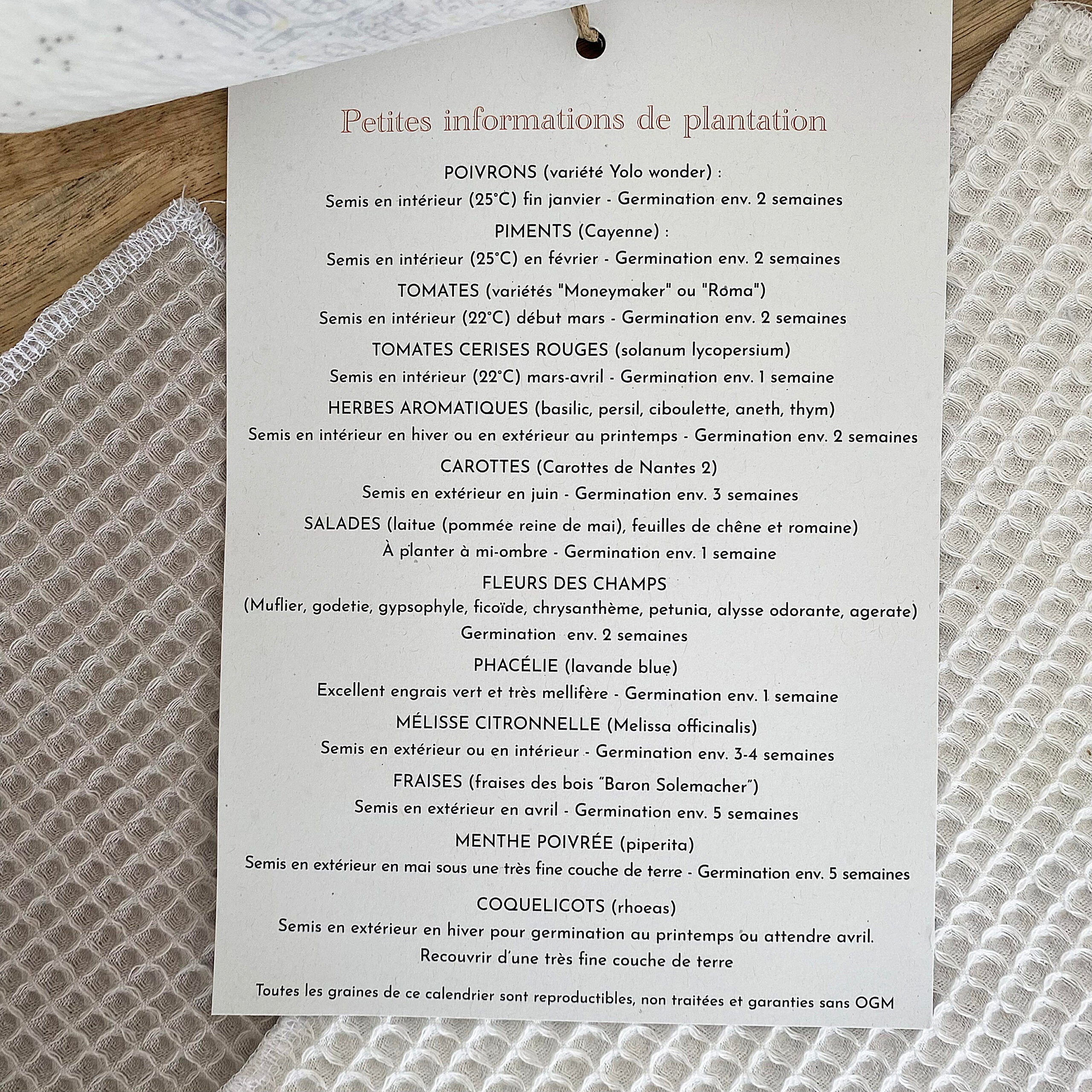 Calendrier ensemencé à planter 2024 Versailles - Format A5