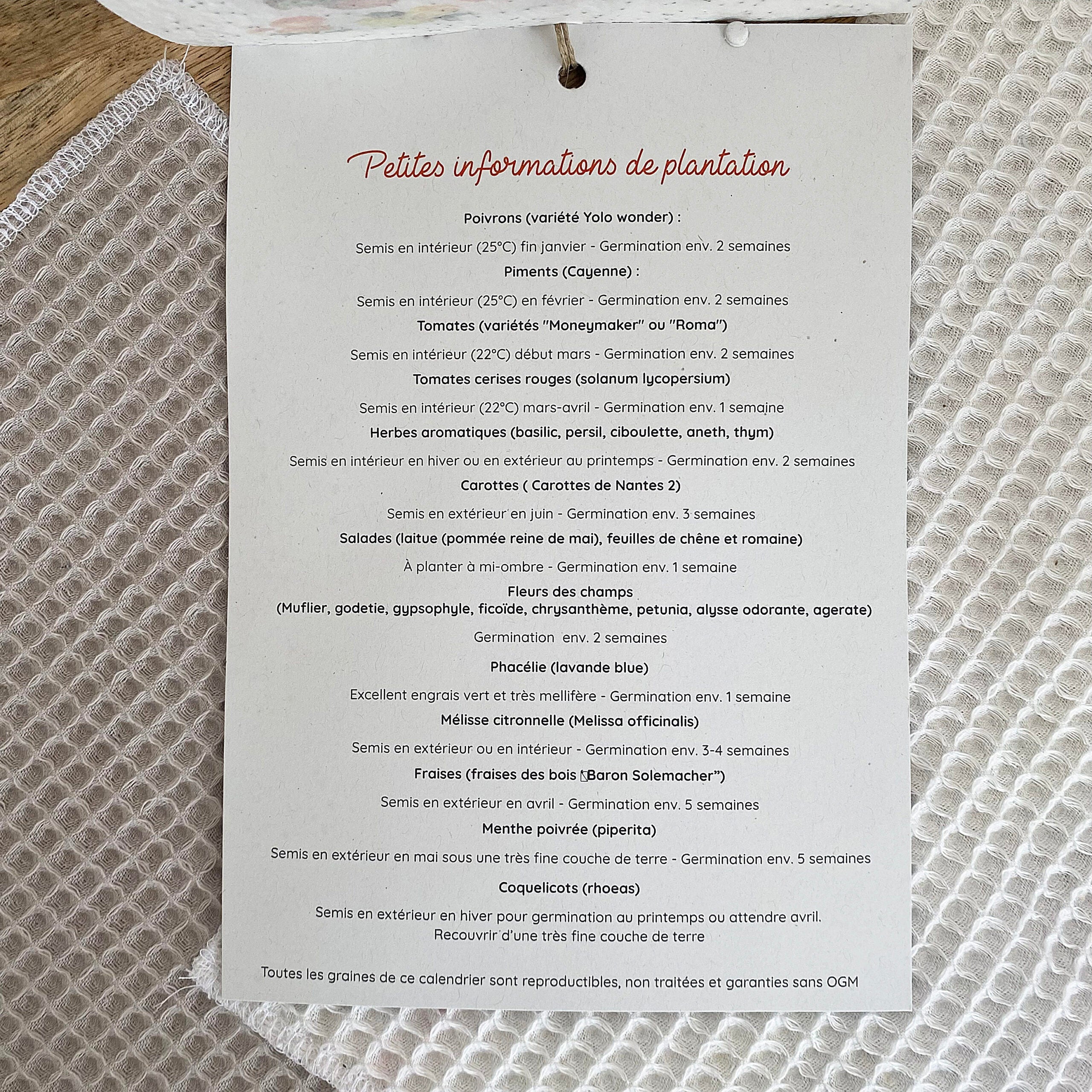 Calendrier ensemencé à planter 2024 Légumes - Format A5