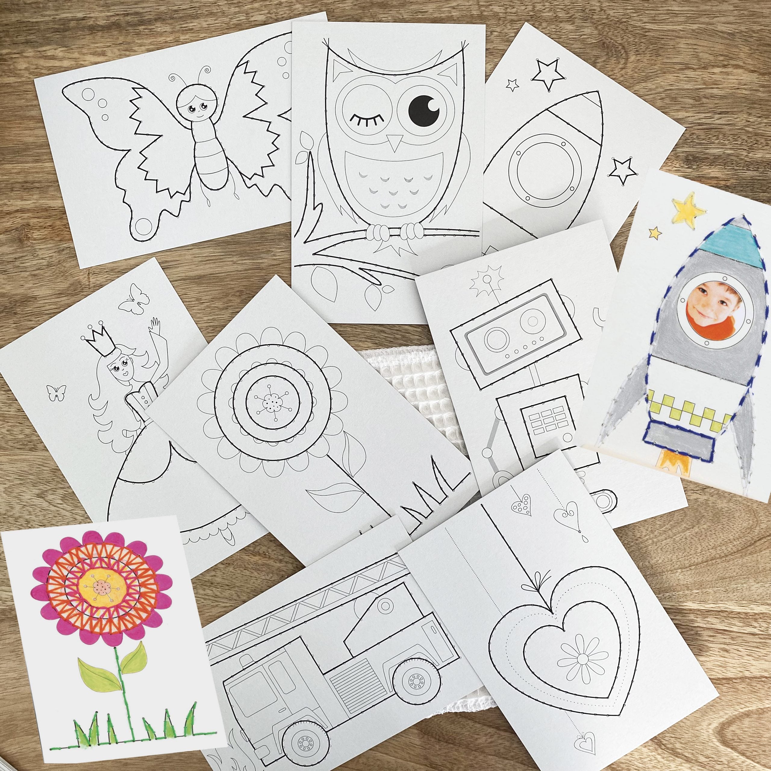 Cartes à coudre blanches - 8 design
