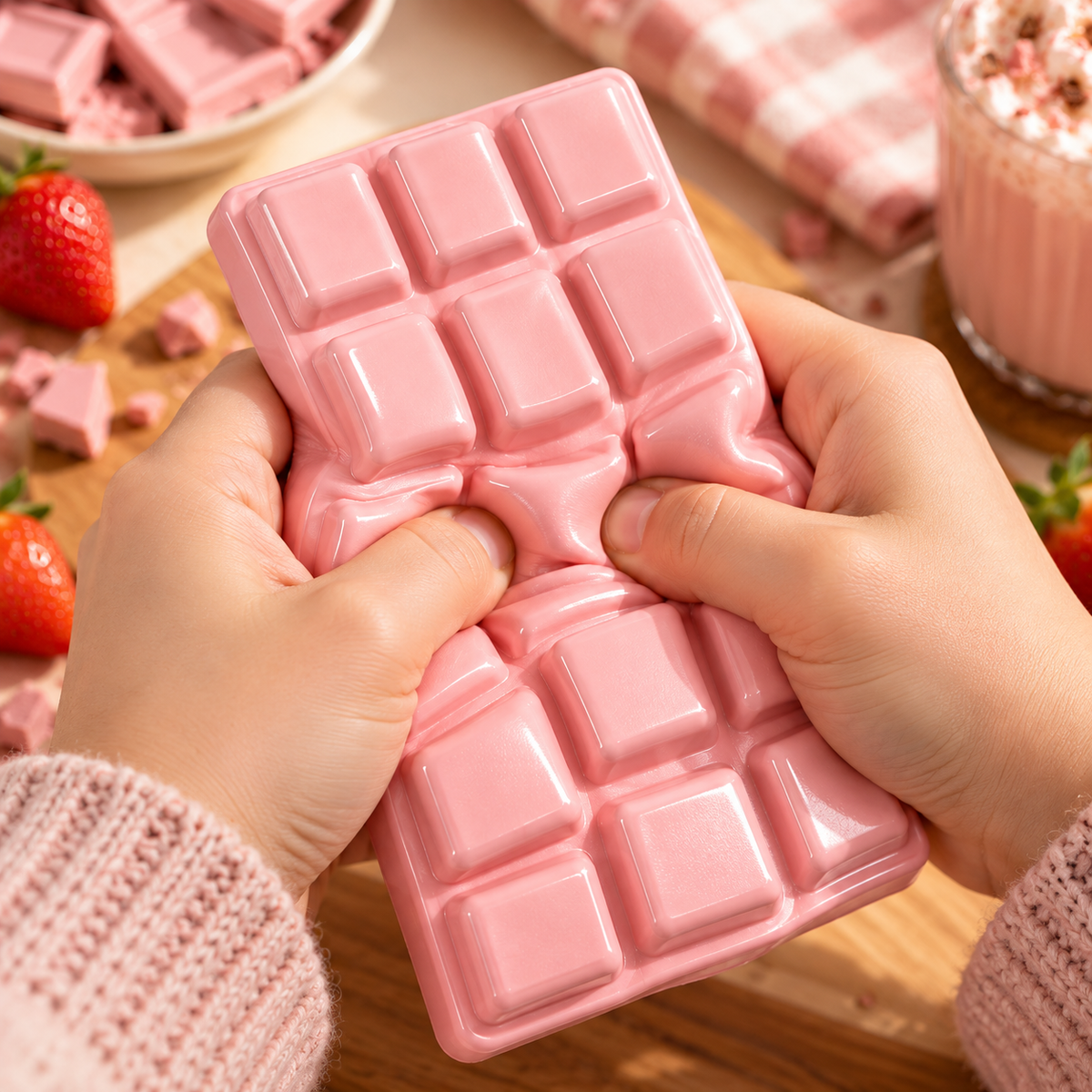 Squishy tablette de chocolat rose - anti-stress à remontée lente