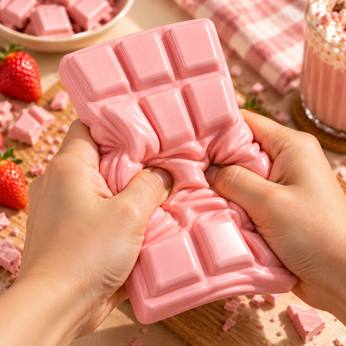 Squishy tablette de chocolat rose - anti-stress à remontée lente