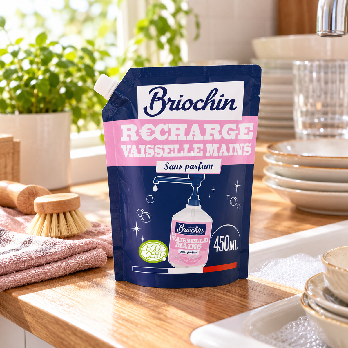 Recharge Liquide Vaisselle & Mains Peaux Sensibles – Briochin 450 ml