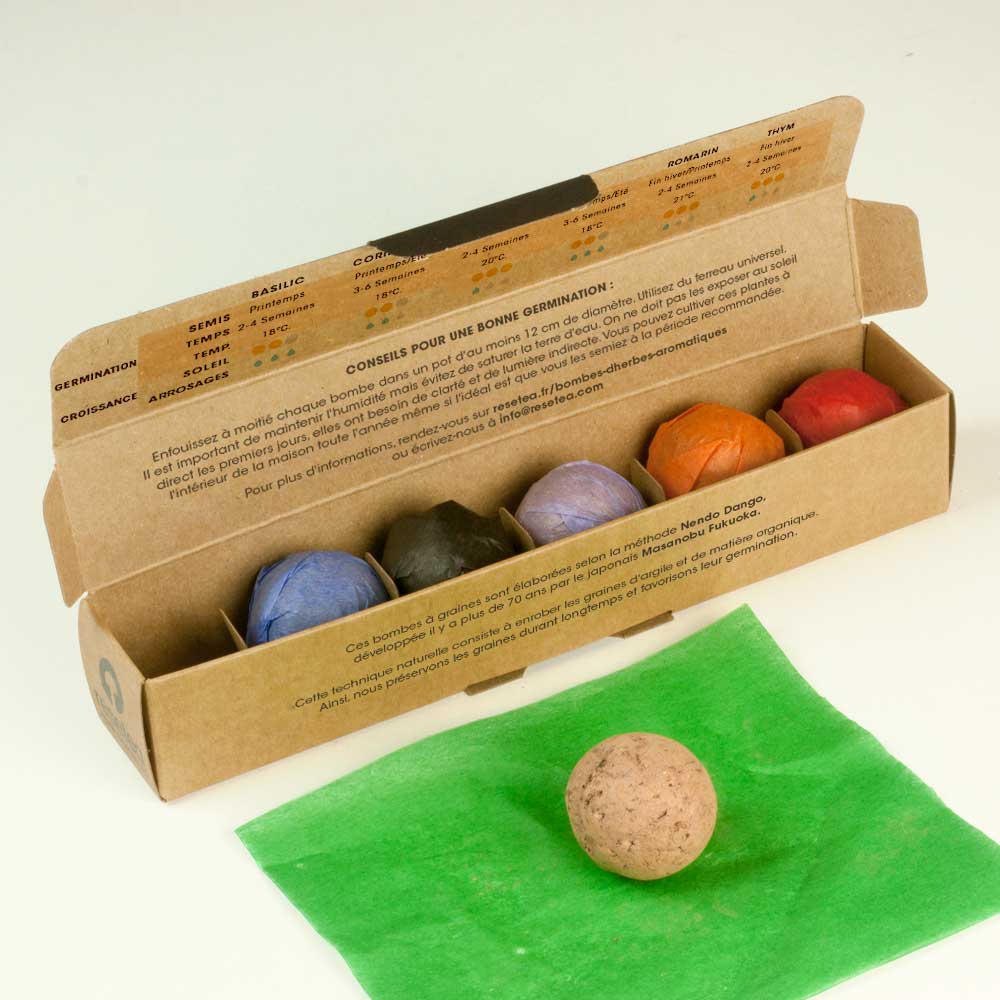 Pack de 6 bombes de graines aromatiques – Basilic, Persil, Origan, Coriandre, Romarin et Thym