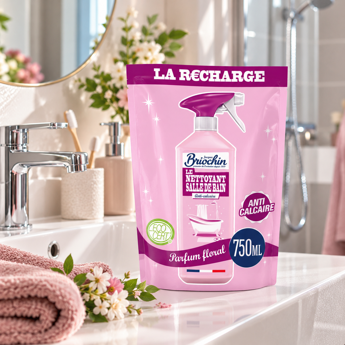Recharge Nettoyant Salle de Bain 3-en-1 Parfum Floral – 750 ml BRIOCHIN
