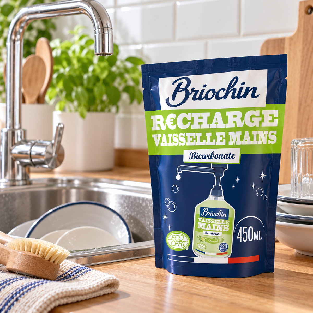 Recharge Liquide Vaisselle & Mains au Bicarbonate – 450 ml BRIOCHIN
