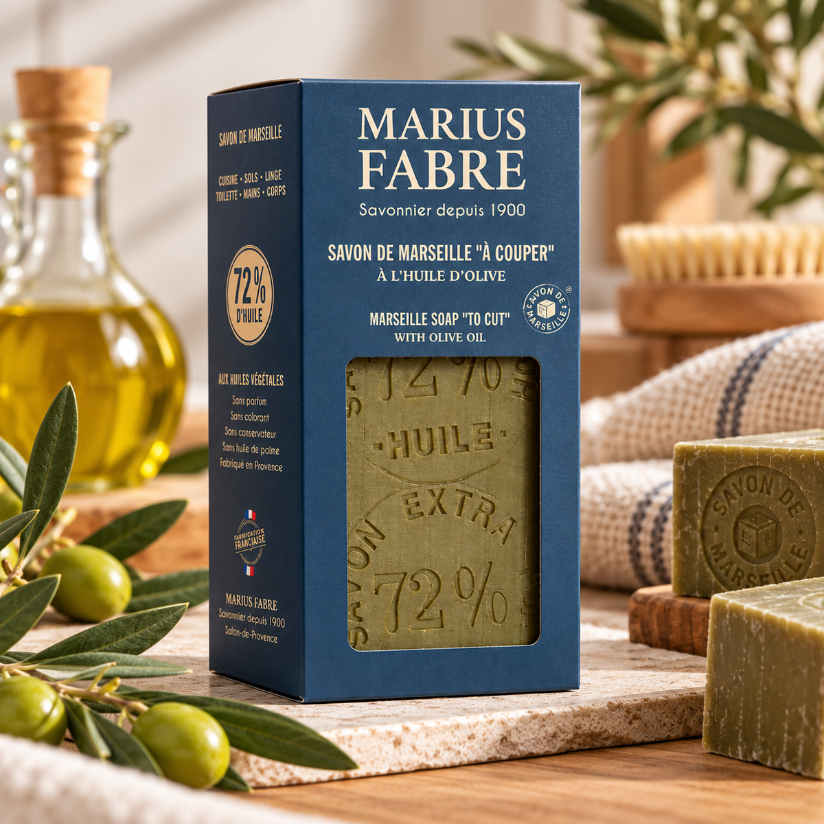 Savon de Marseille Vert à l’Huile d’Olive – Demi-Barre 1 kg – Marius Fabre