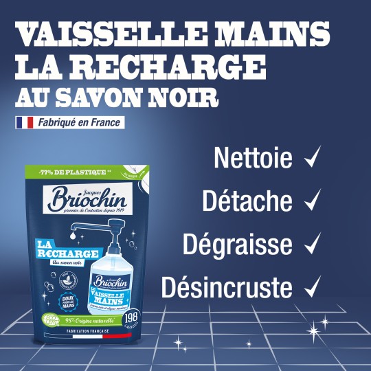 Recharge Liquide Vaisselle Mains au Savon Noir & Algues Marines – Briochin 450 ml