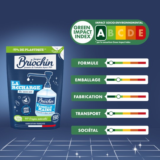 Recharge Liquide Vaisselle Mains au Savon Noir & Algues Marines – Briochin 450 ml