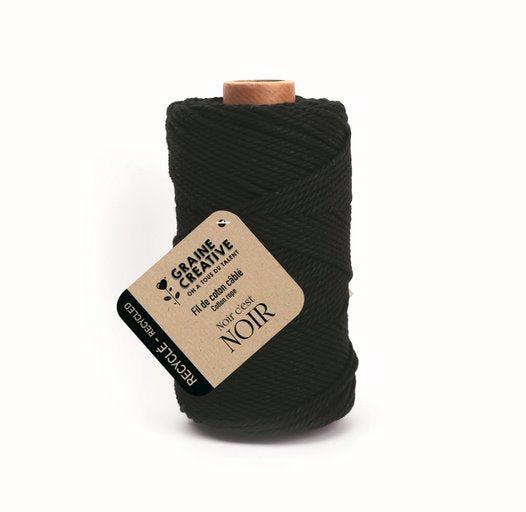 Bobine de fil de coton câblé recyclé - Noir