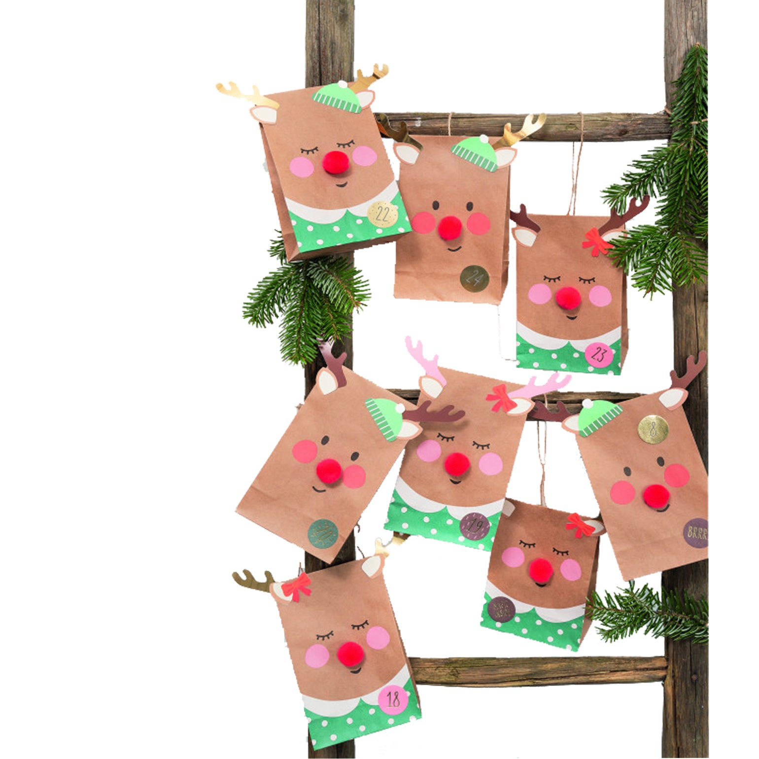Kit pour faire son propre calendrier de l'avent - Rennes de Noël