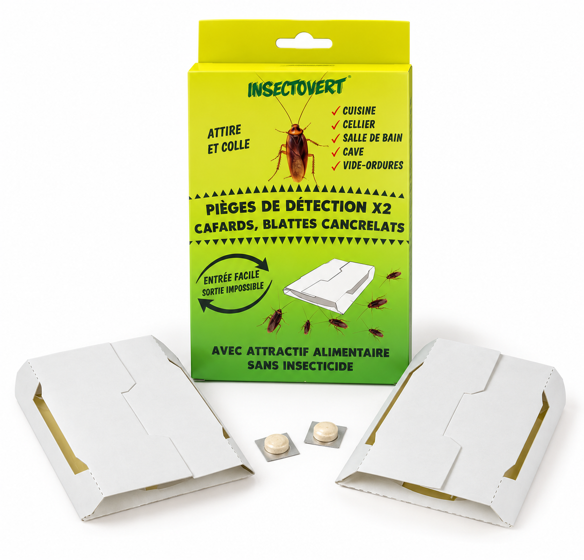 Pièges détecteurs de cafards et blattes Insectovert – Lot de 2
