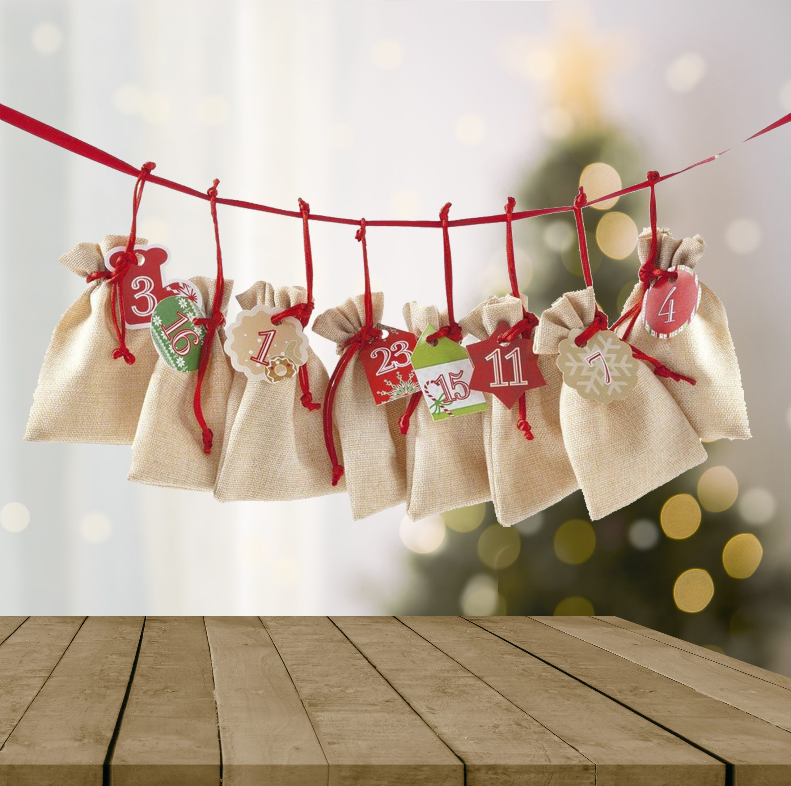 24 Sac en Tissu de Calendrier de l'avent de Noël,DIY Décoration de