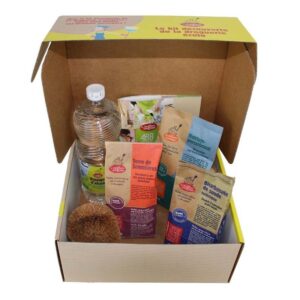 Carton ouvert du Kit de Découverte de Droguerie Écologique avec Produits Ménagers